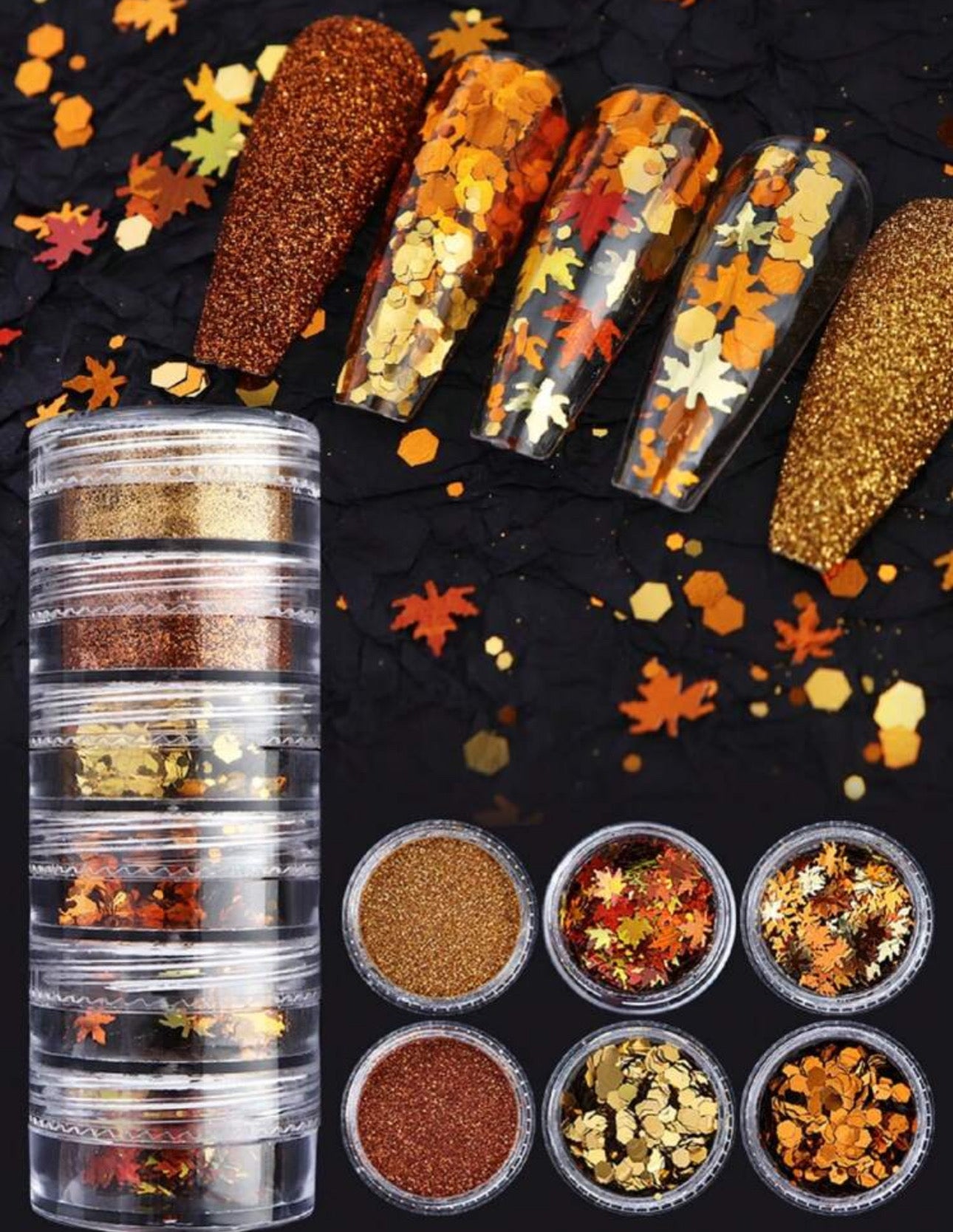 6 Piece Autumn Glitter & Leaf Collection