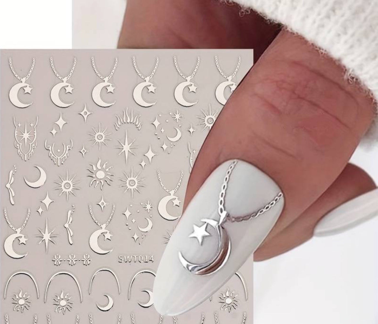 Silver Star & Moon Nail Art Sticker