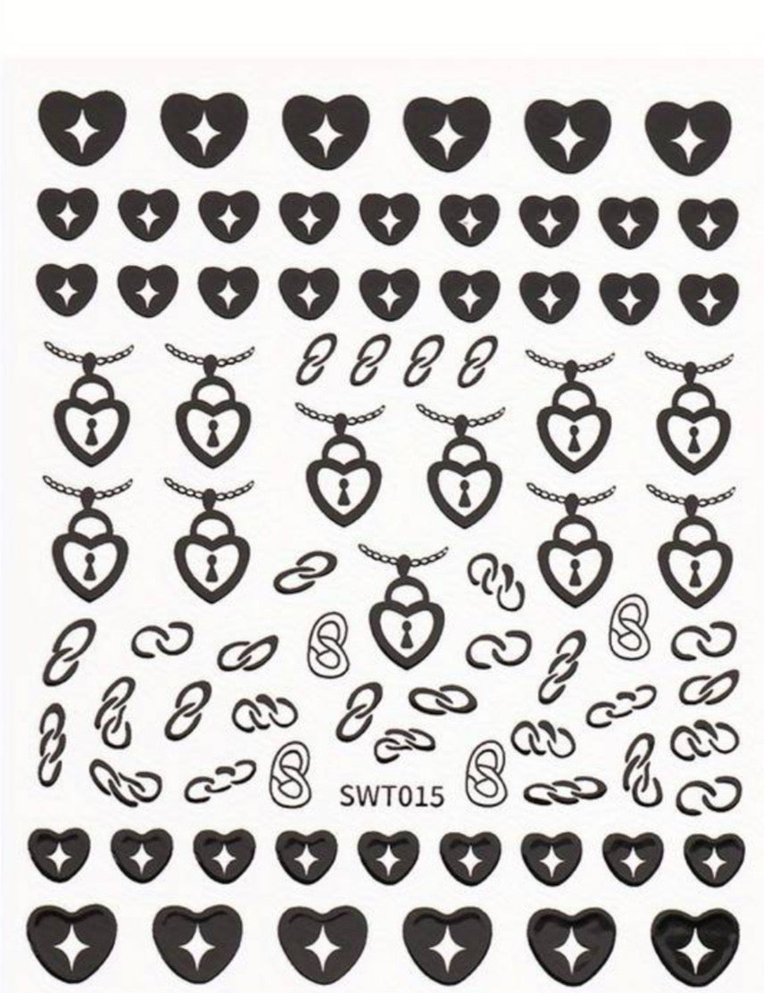 Black Heart Nail Art Stickers