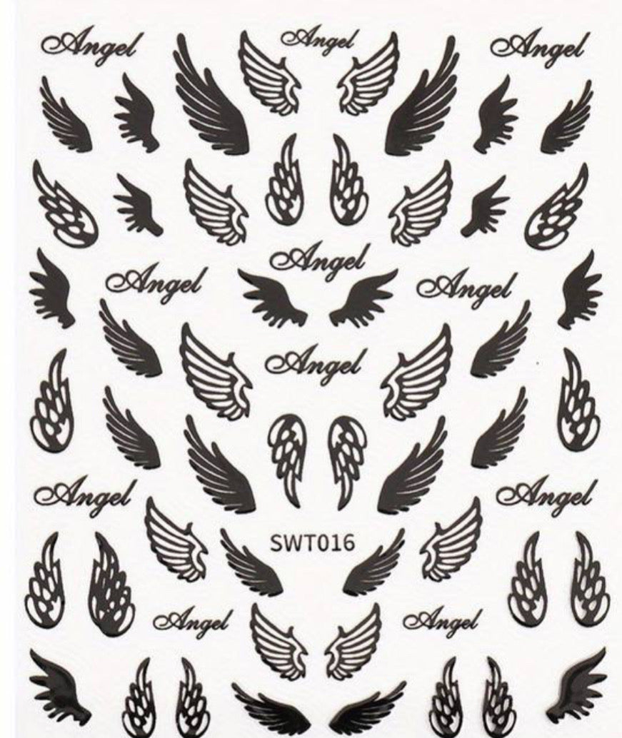 Black Angel Wings Nail Art Stickers