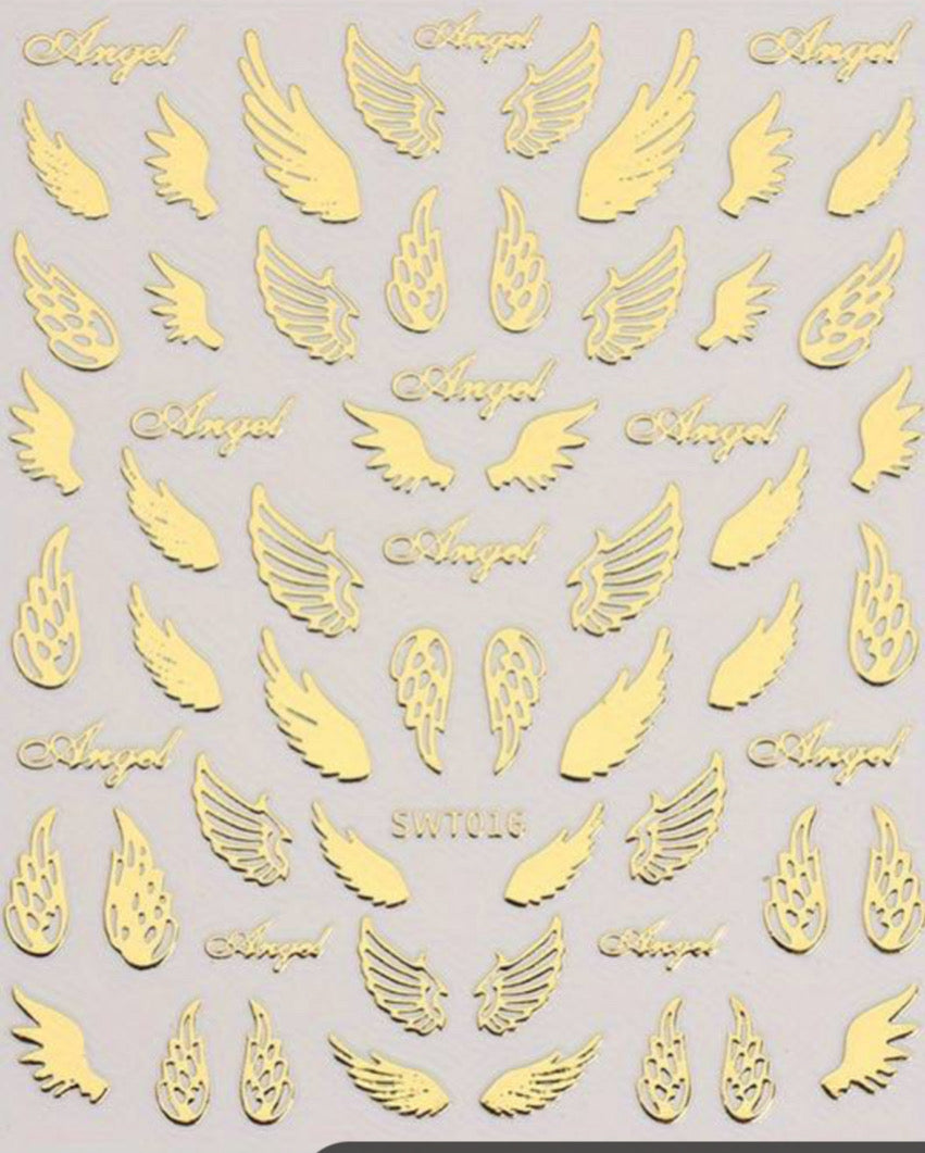 Gold Angel Wings Nail Art Stickers