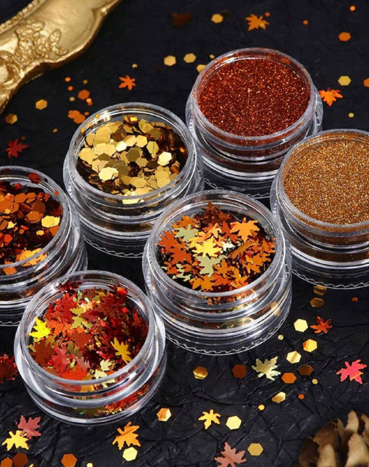 6 Piece Autumn Glitter & Leaf Collection