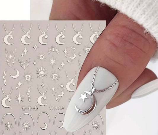 Silver Star & Moon Nail Art Sticker
