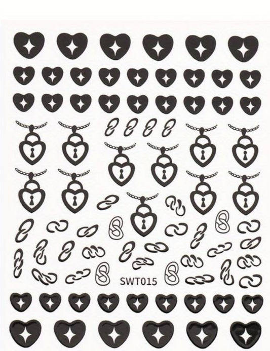 Black Heart Nail Art Stickers