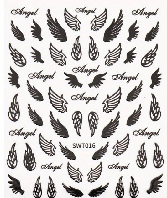 Black Angel Wings Nail Art Stickers
