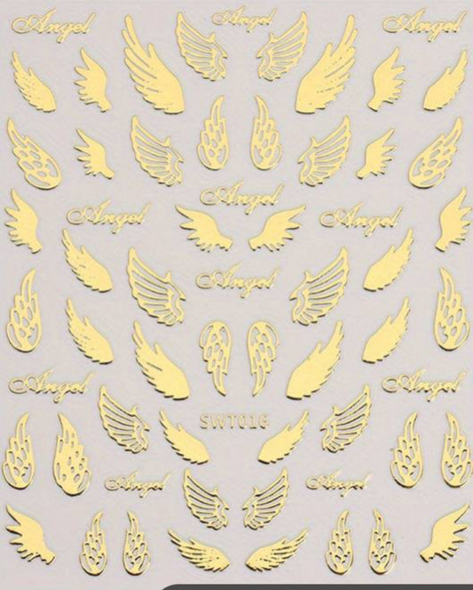 Gold Angel Wings Nail Art Stickers