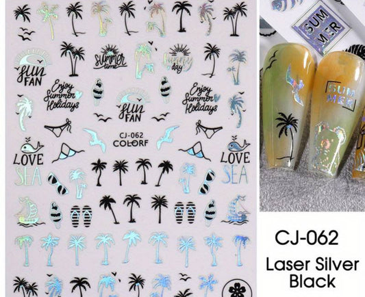 Summer Fun Nail Art Stickers in Silver & Black