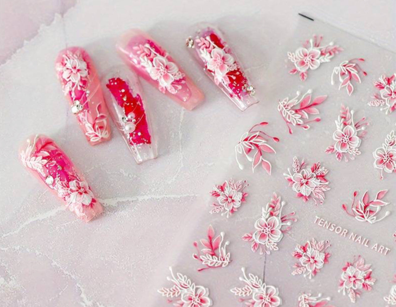 Pink Embossed Nail Art Flowers