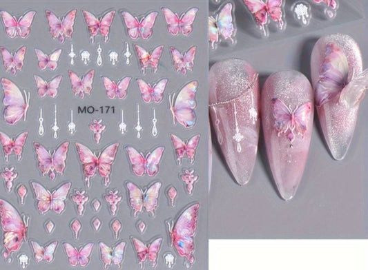 Pink Aurora Effect Butterfly Nail Stickers