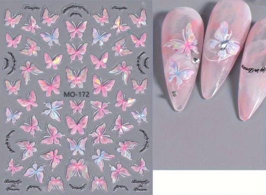 Pink Butterfly Aurora Shell Effect Nail Art Stickers