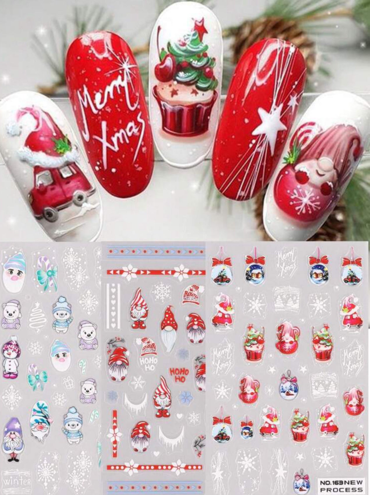 3 Piece Festive Nail Art Stickers