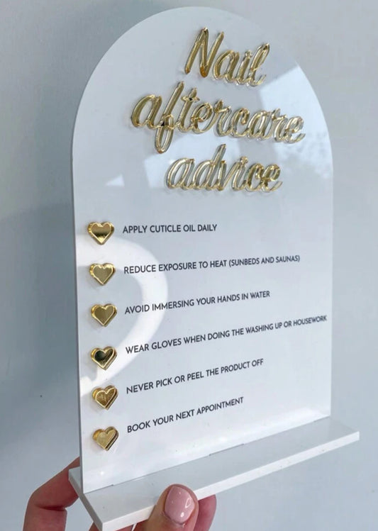 Acrylic Nail Aftercare Advice Sign with Stand