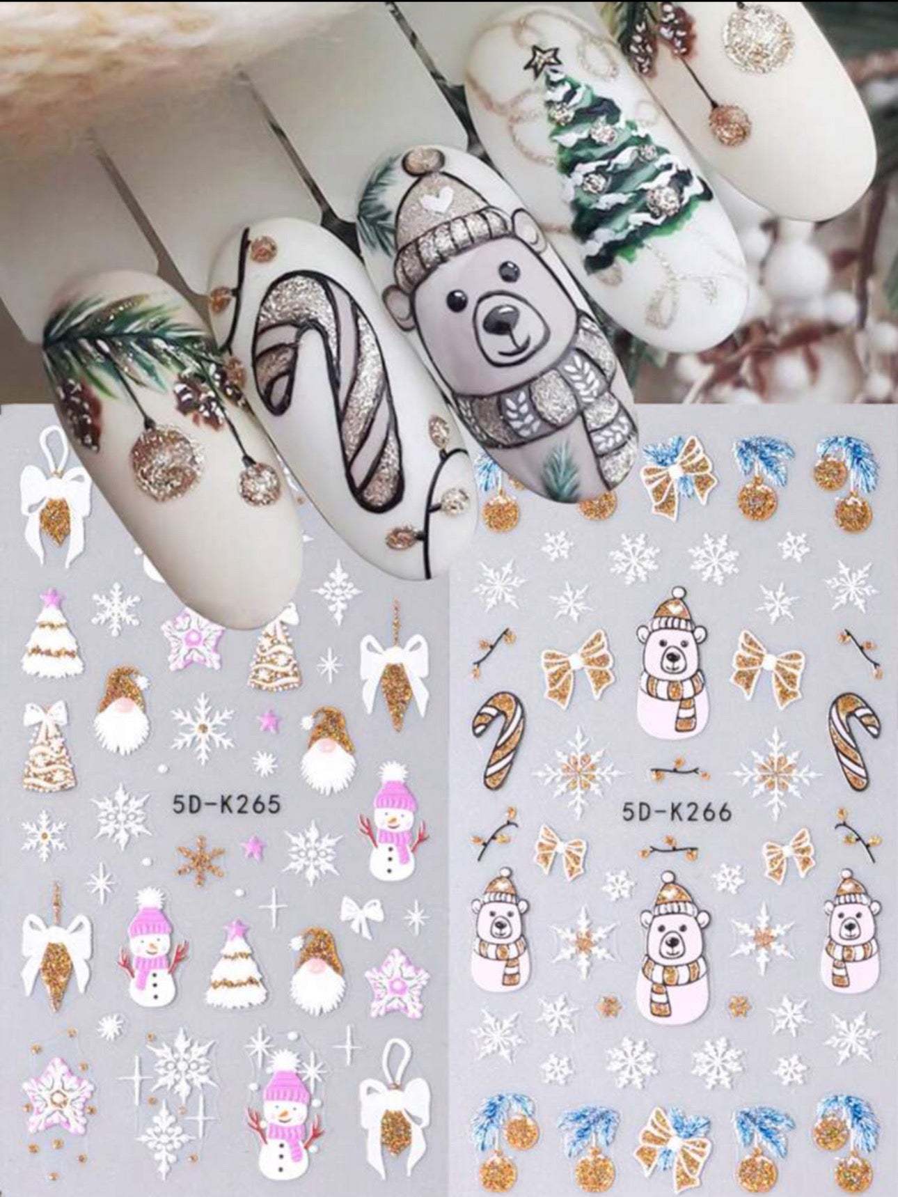 2 Pack Winter Bear Christmas Embossed Nail Art Stickers